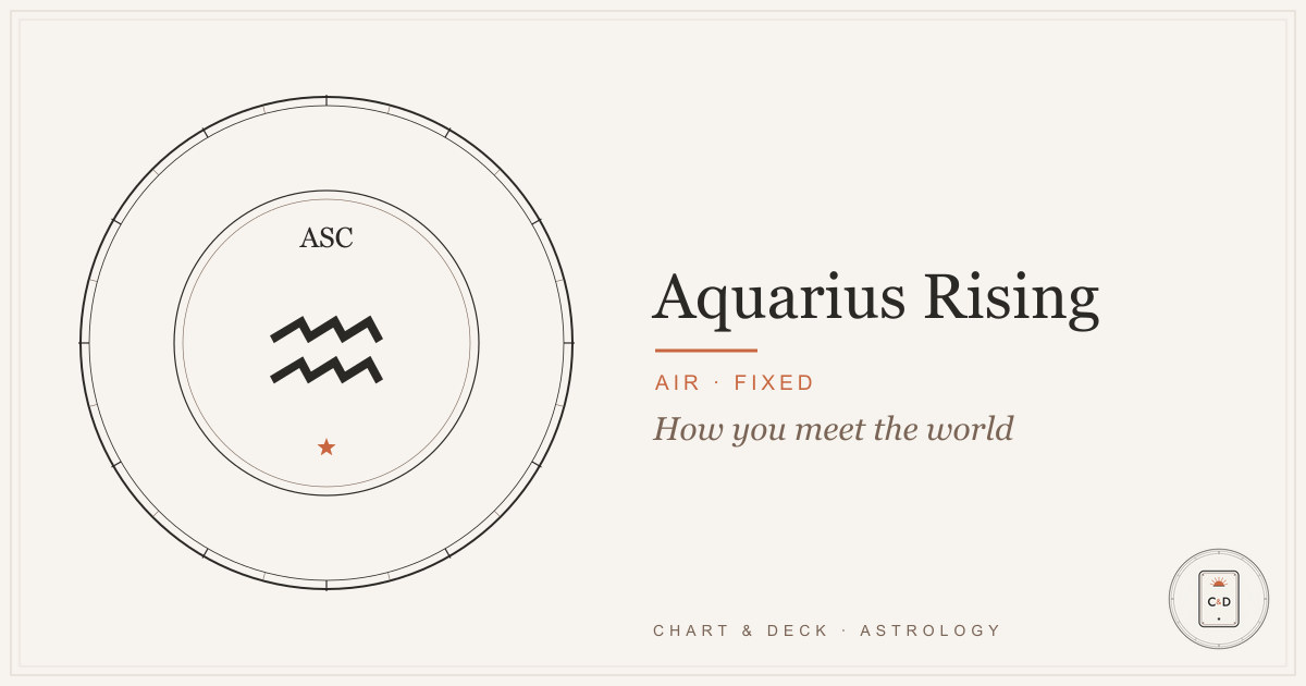 Aquarius Rising: the Aquarius glyph on the Ascendant point of the Chart & Deck astrolabe plate