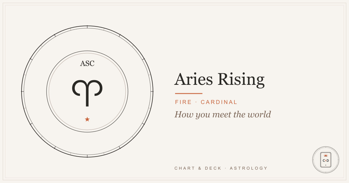 Aries Rising: the Aries glyph on the Ascendant point of the Chart & Deck astrolabe plate