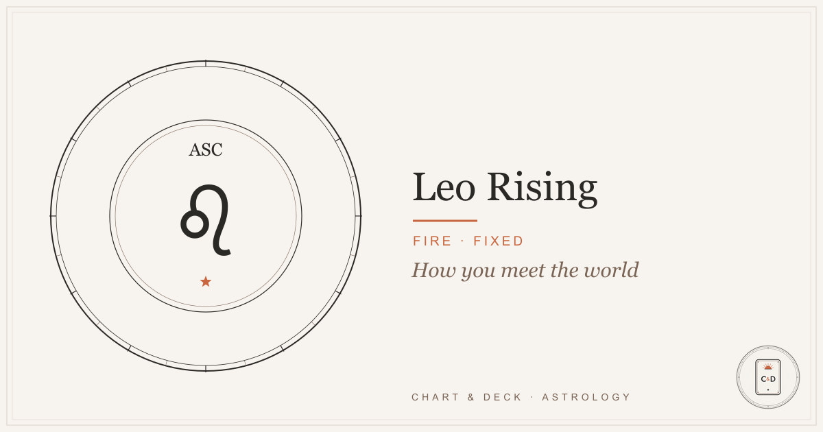 Leo Ascendant: the Ascendant and Leo glyphs on the Chart & Deck astrolabe plate