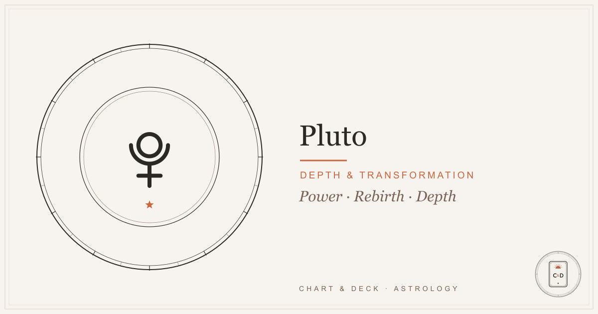 Pluto in Astrology: Power, Depth & What Must End to Be Remade 1 Pluto in astrology: the Pluto glyph on the Chart & Deck natal-chart plate
