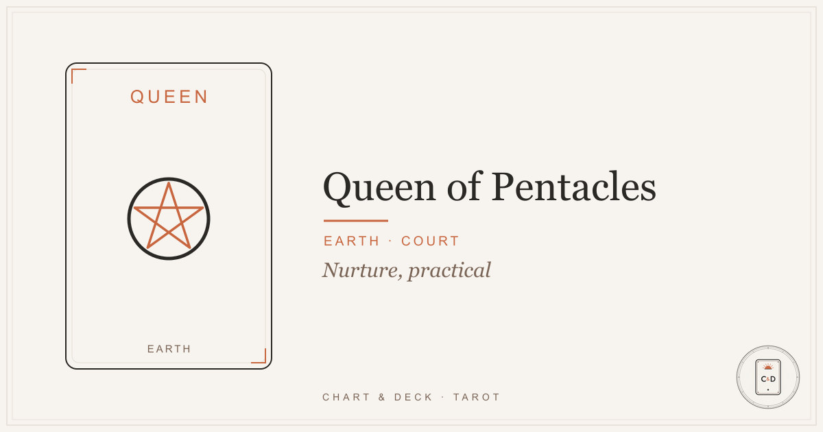 Queen of Pentacles Meaning 1 The Queen of Pentacles tarot card on a linen surface