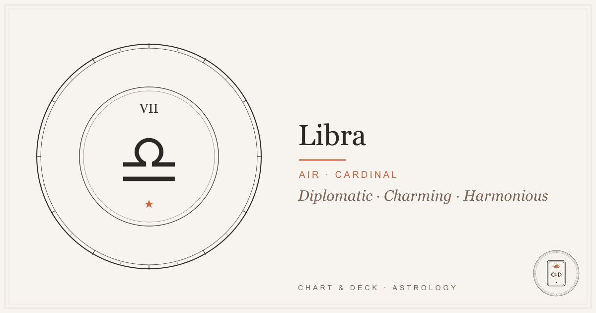 Libra personality: the Libra glyph and scales on the Chart & Deck astrolabe plate
