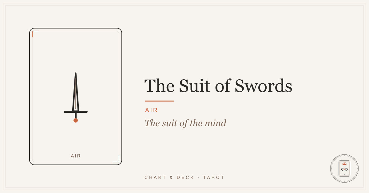 The fourteen Swords tarot cards fanned on a linen surface, from Ace to King